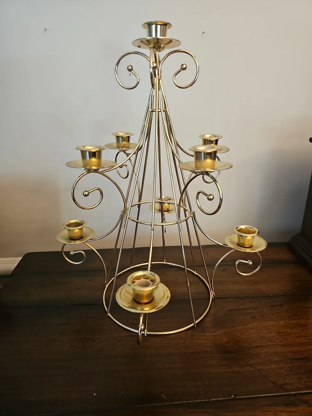 Home Interiors Gold Multi-Tier Candle Candelabra with Red Candles & Glass Shades